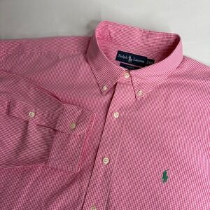 Ralph Lauren Blake Men XXL Pink Gingham Check Button Down Shirt 100% Cotton Pony